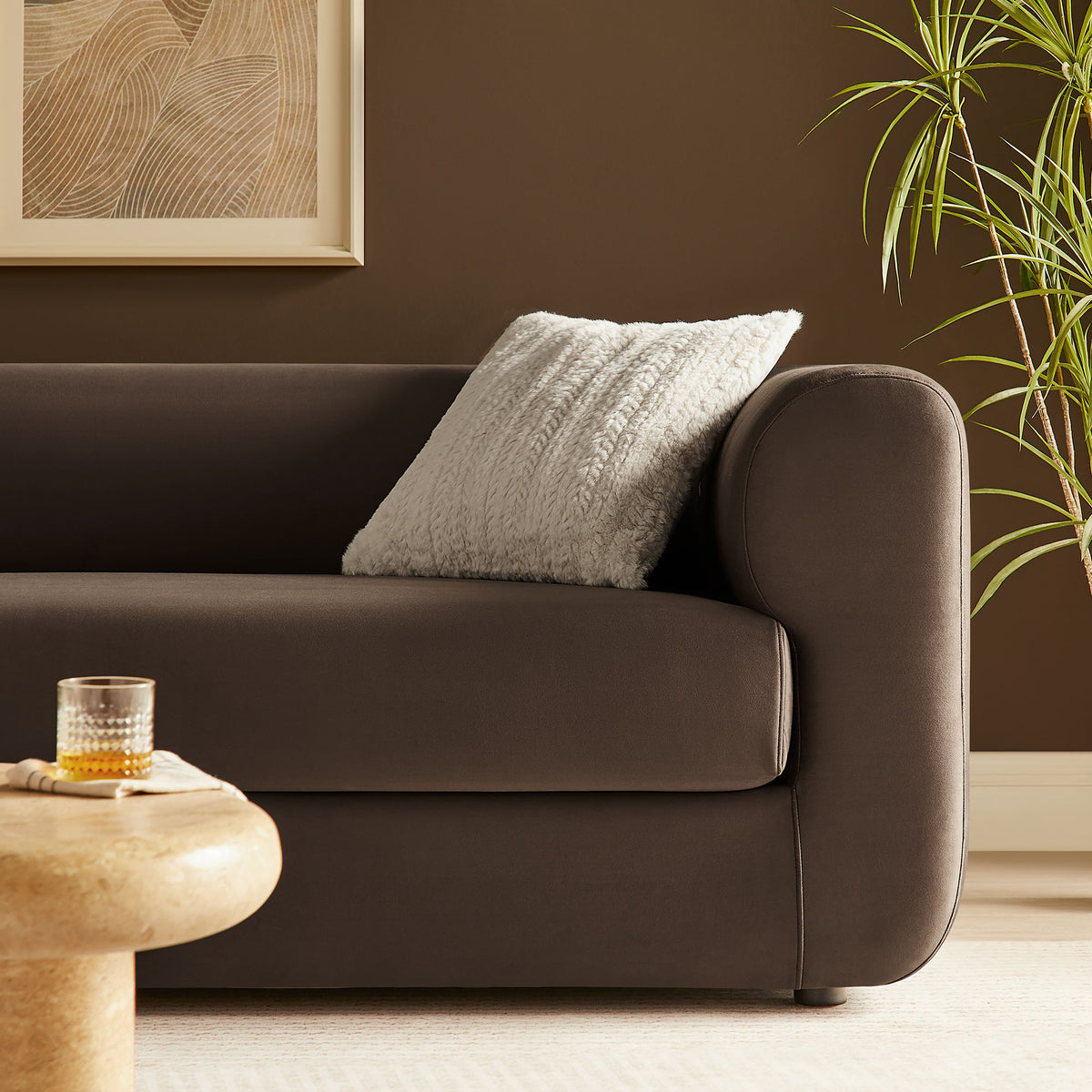 Leif 89" Performance Velvet Upholstered Sofa - Chocolate Brown