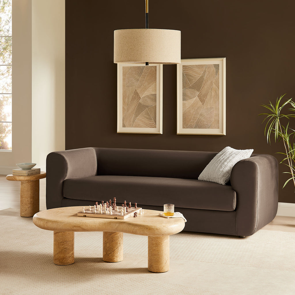 Leif 89" Performance Velvet Upholstered Sofa - Chocolate Brown