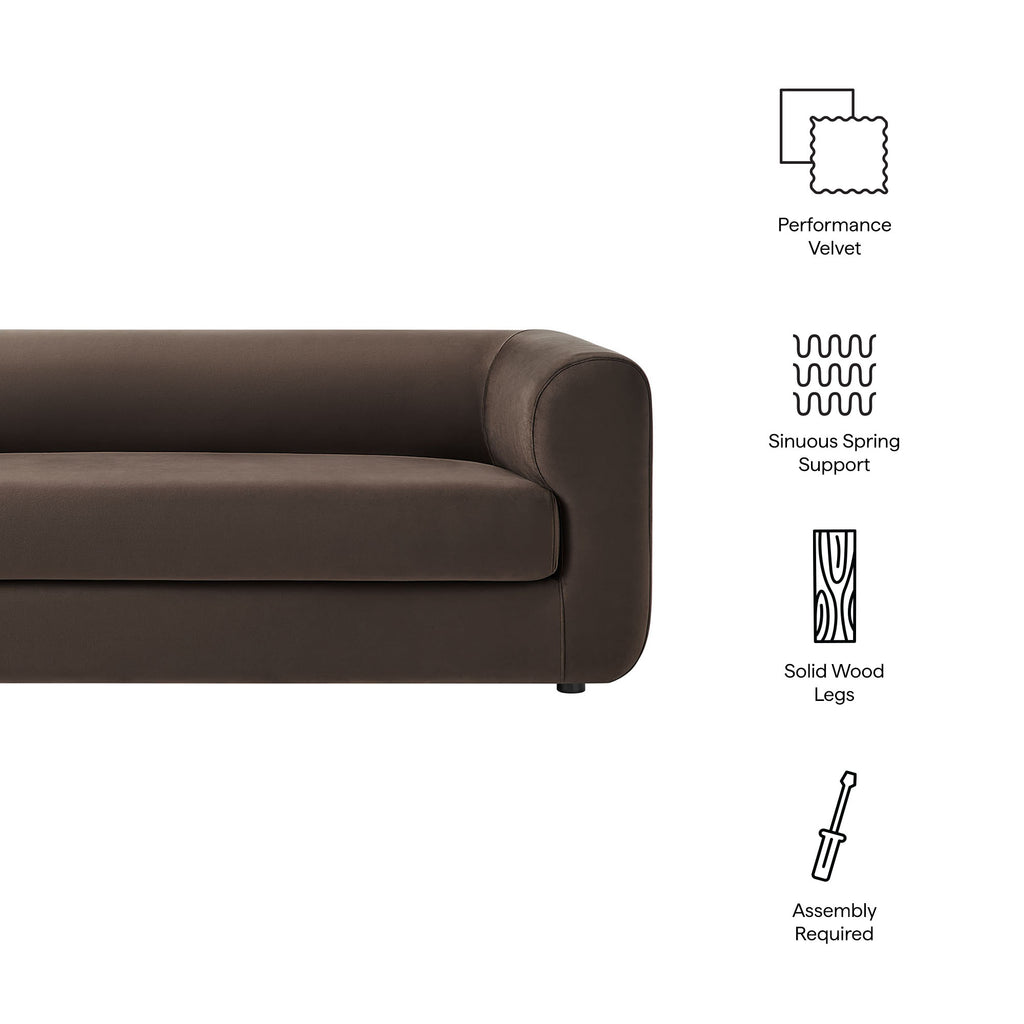 Leif 89" Performance Velvet Upholstered Sofa - Chocolate Brown