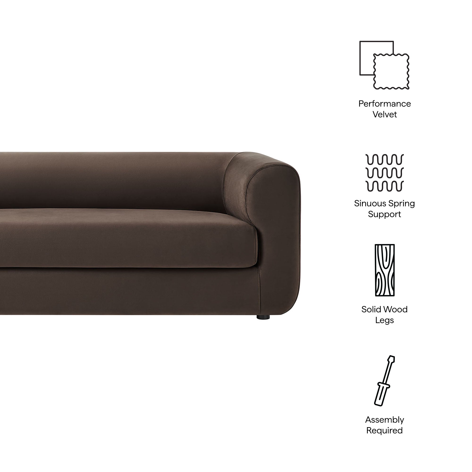 Leif 89" Performance Velvet Upholstered Sofa - Chocolate Brown