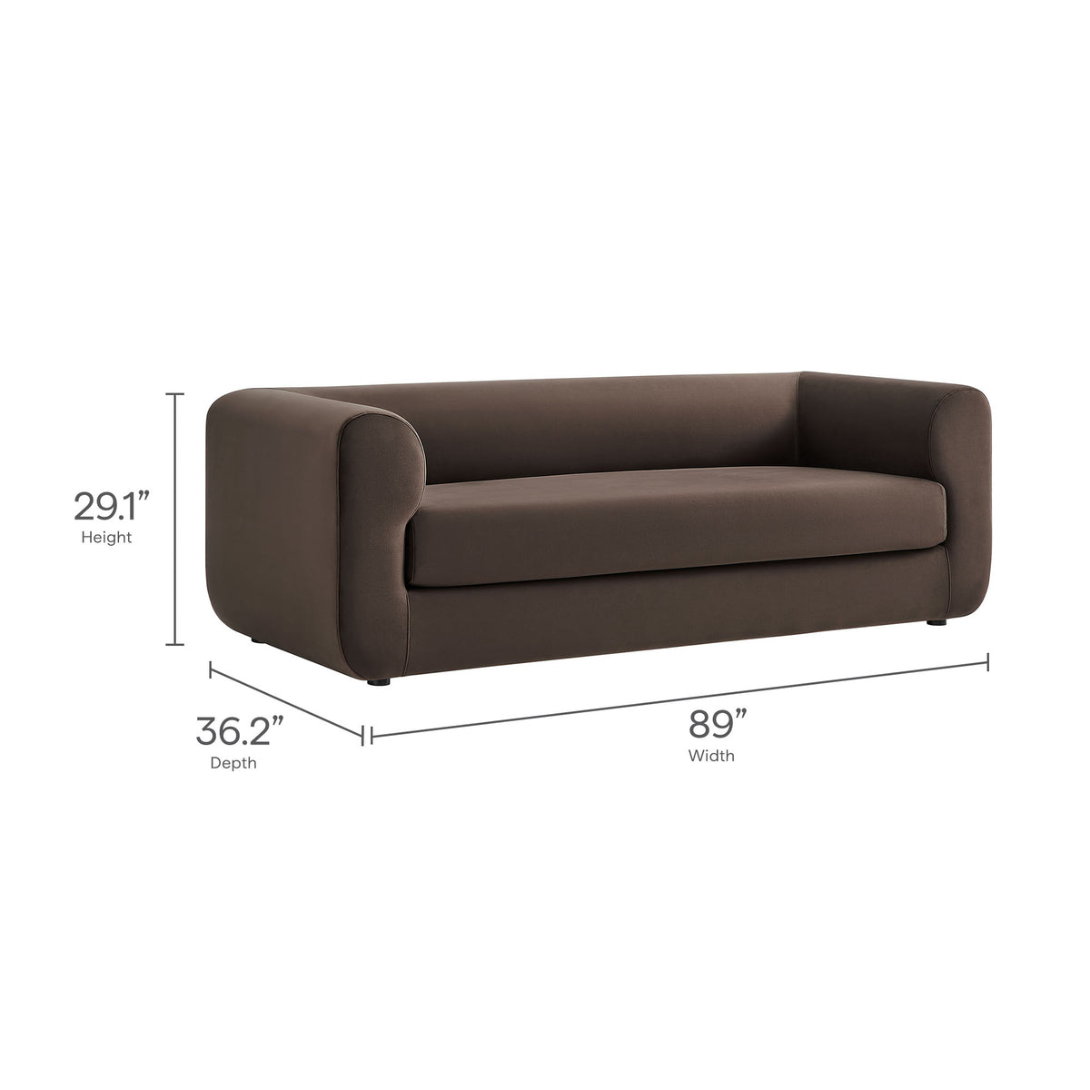 Leif 89" Performance Velvet Upholstered Sofa - Chocolate Brown