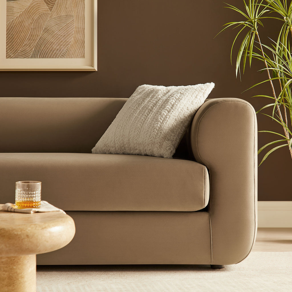 Leif 89" Performance Velvet Upholstered Sofa - Taupe