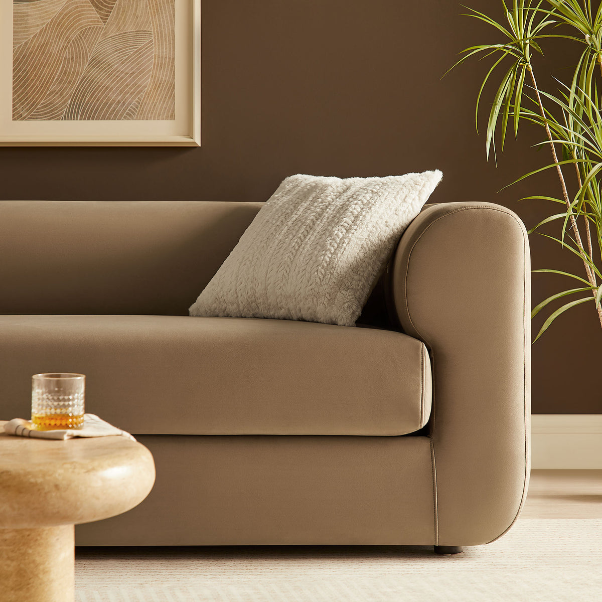 Leif 89" Performance Velvet Upholstered Sofa - Taupe