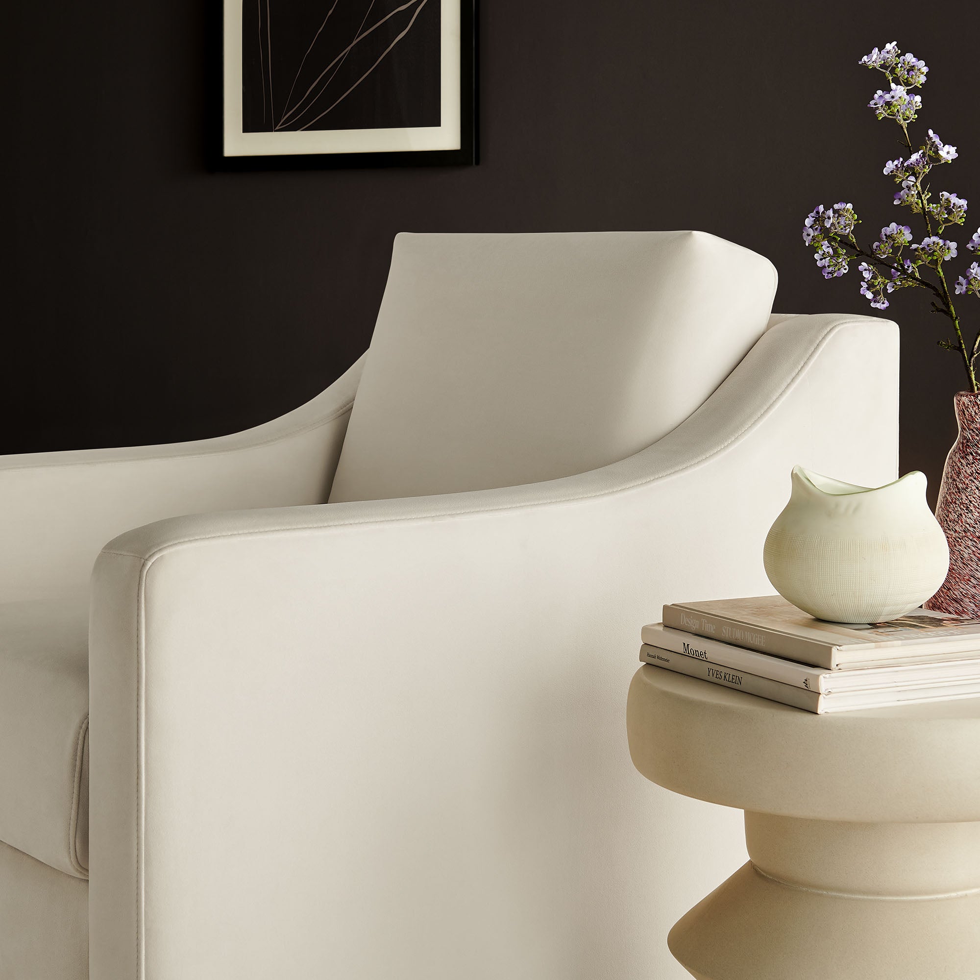 Liora Performance Velvet Armchair - Alabaster
