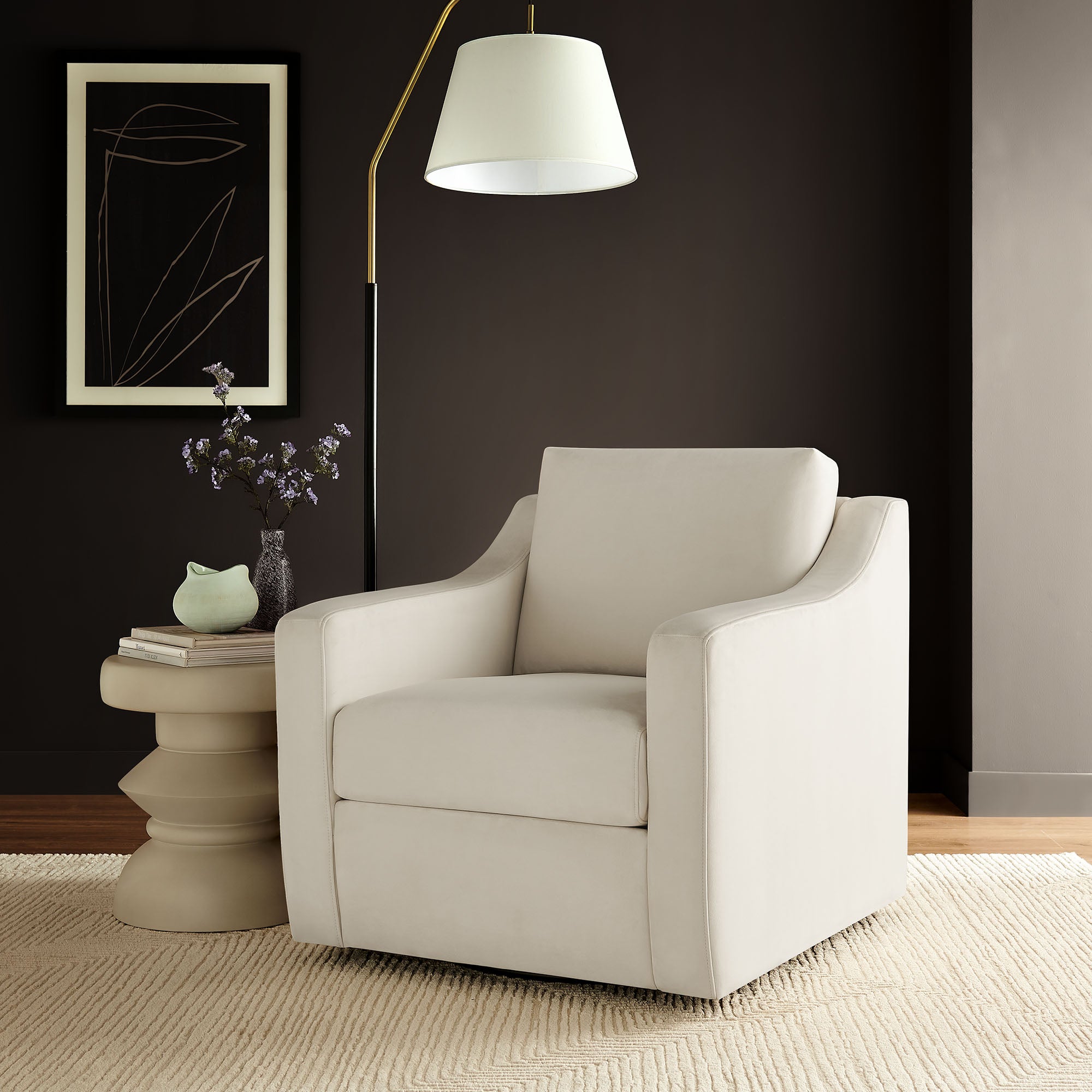Liora Performance Velvet Armchair - Alabaster