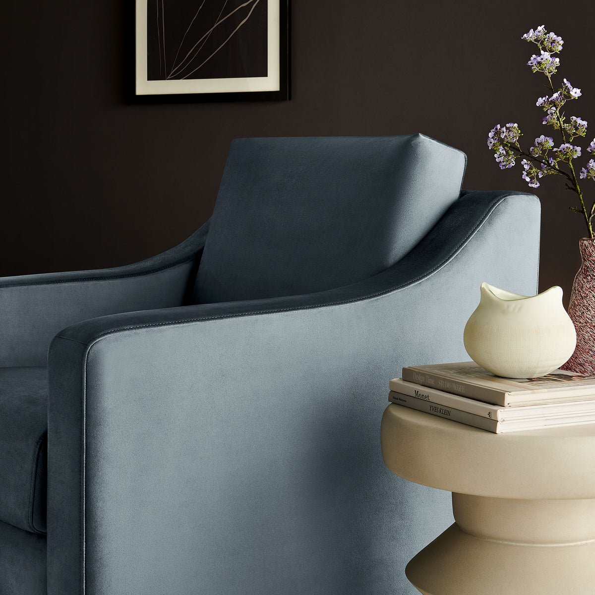 Liora Performance Velvet Armchair - Cadet Blue