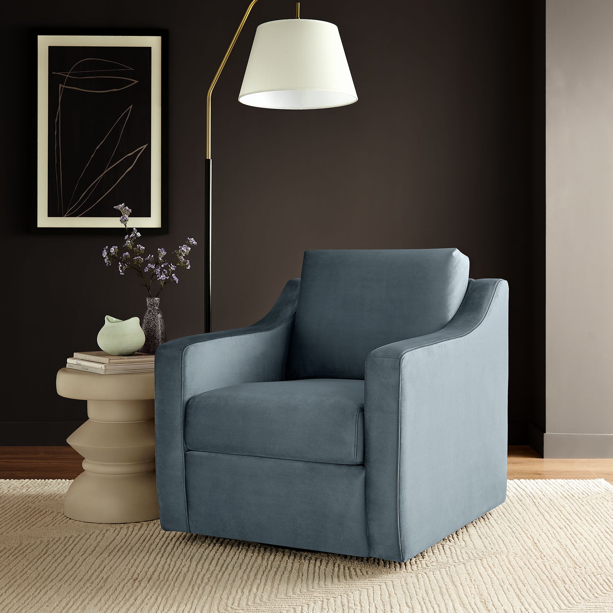 Liora Performance Velvet Armchair - Cadet Blue
