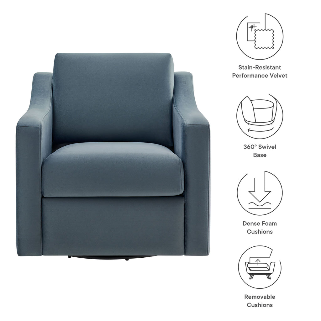 Liora Performance Velvet Armchair - Cadet Blue