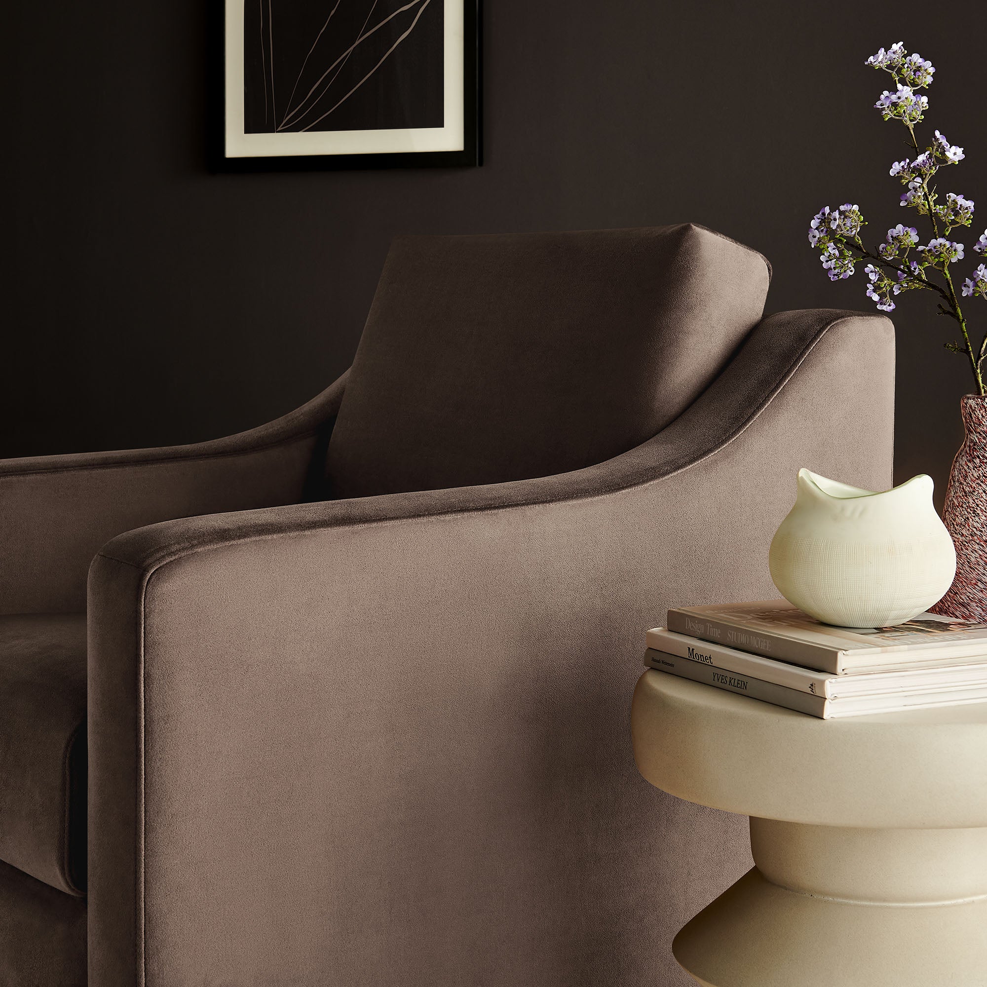 Liora Performance Velvet Armchair - Chocolate