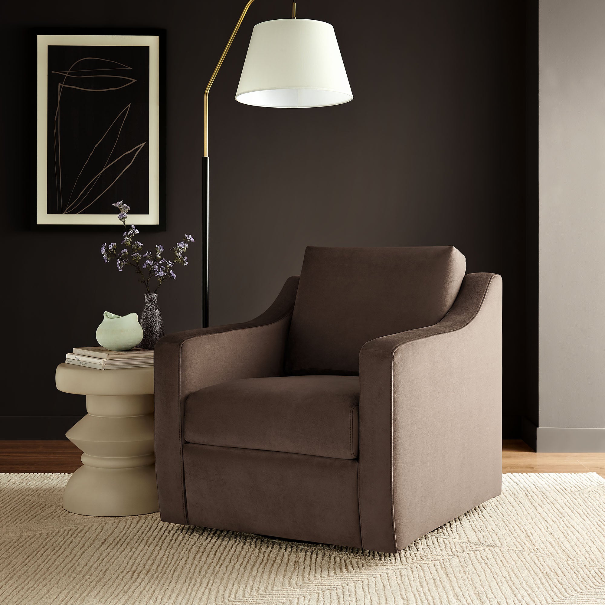 Liora Performance Velvet Armchair - Chocolate
