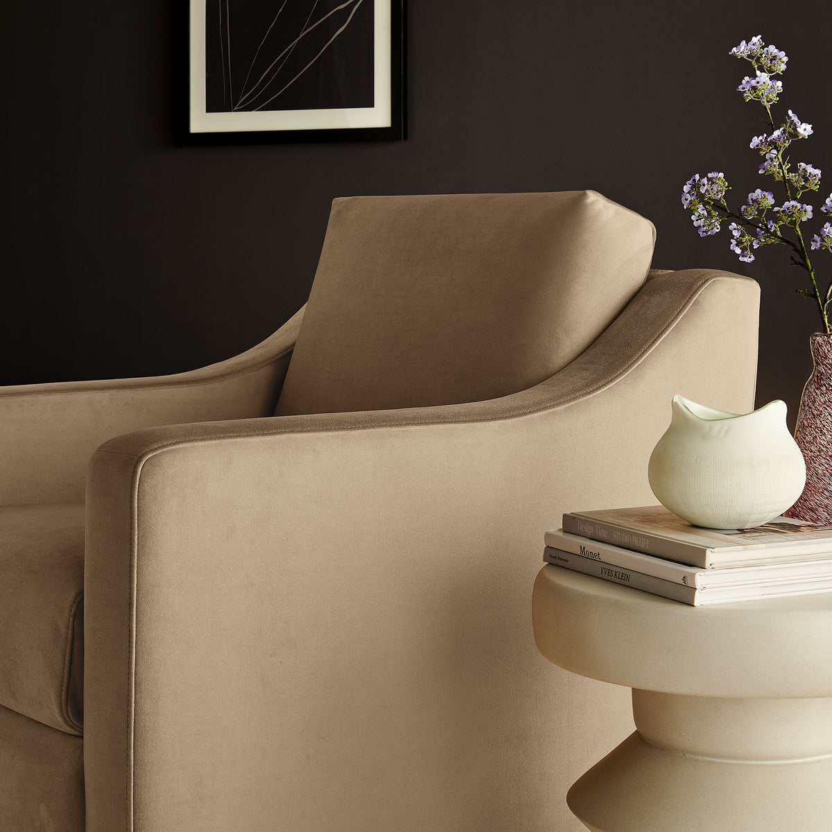 Liora Performance Velvet Armchair - Taupe