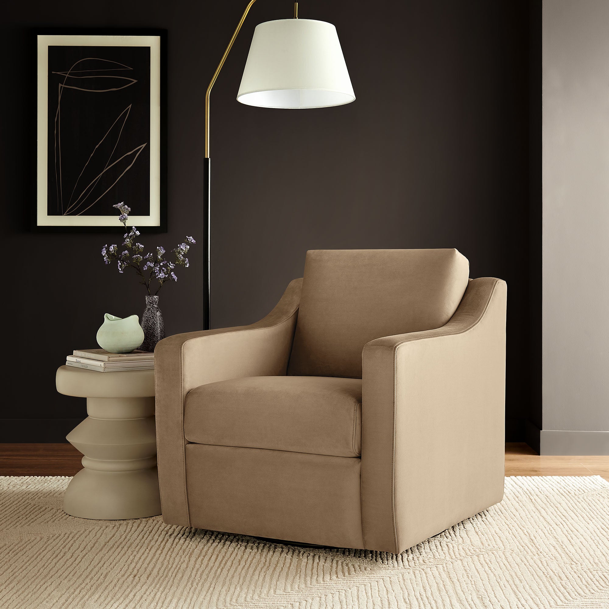 Liora Performance Velvet Armchair - Taupe