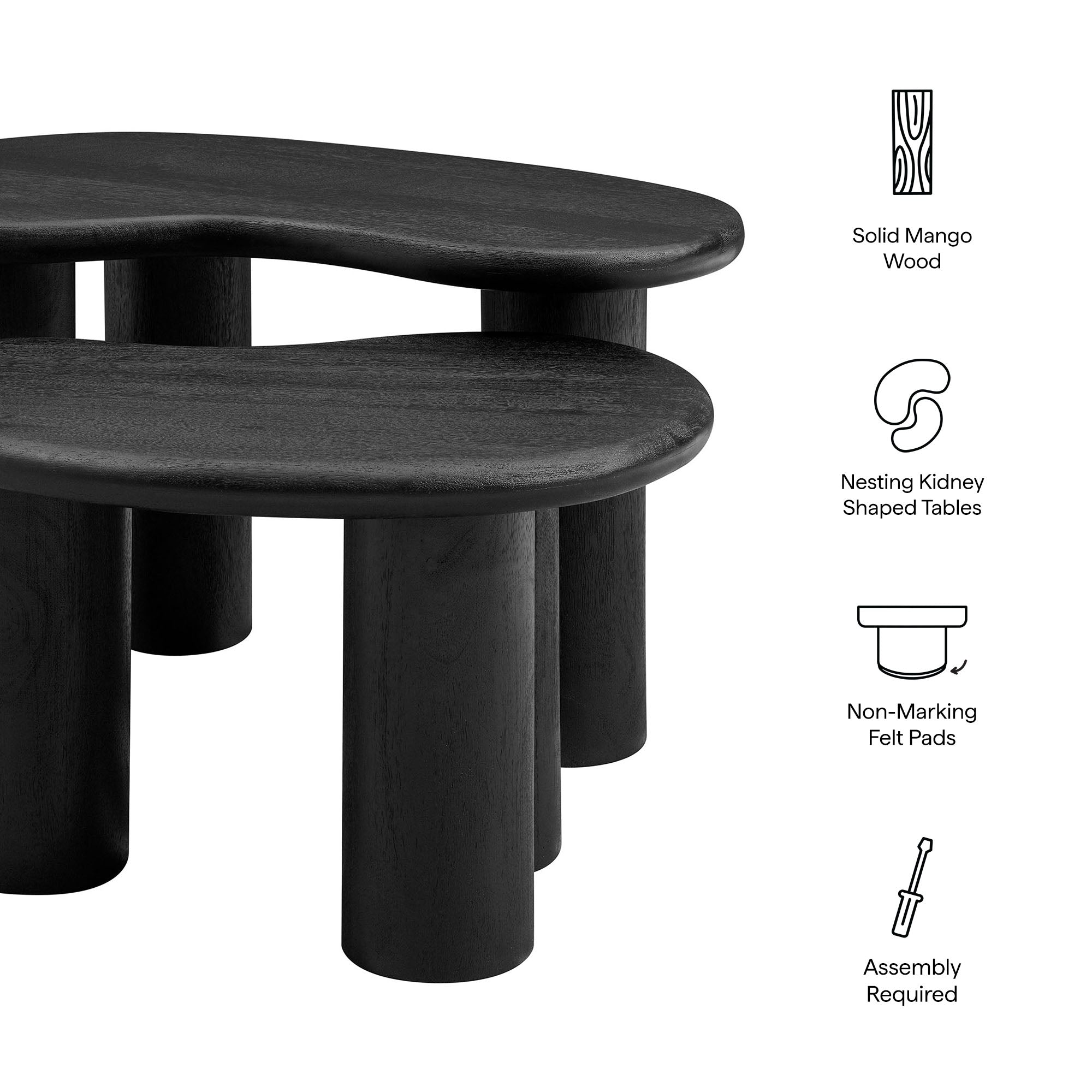 Hackney Mango Wood Nesting Coffee Table Set - Black