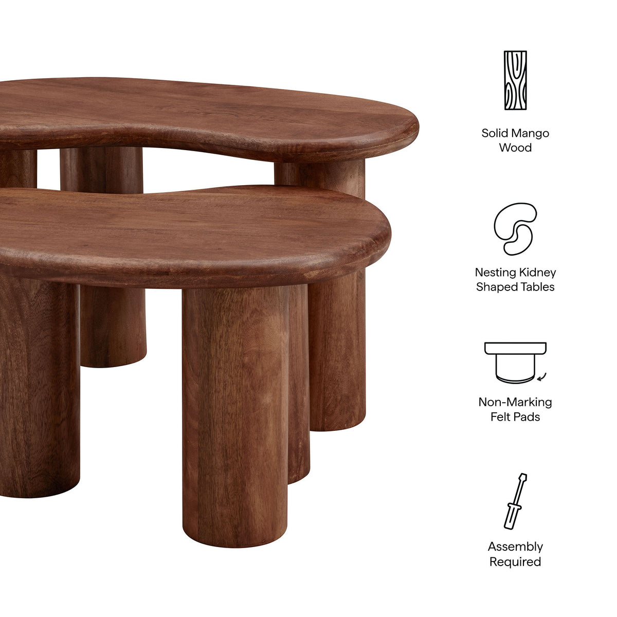 Hackney Mango Wood Nesting Coffee Table Set - Walnut