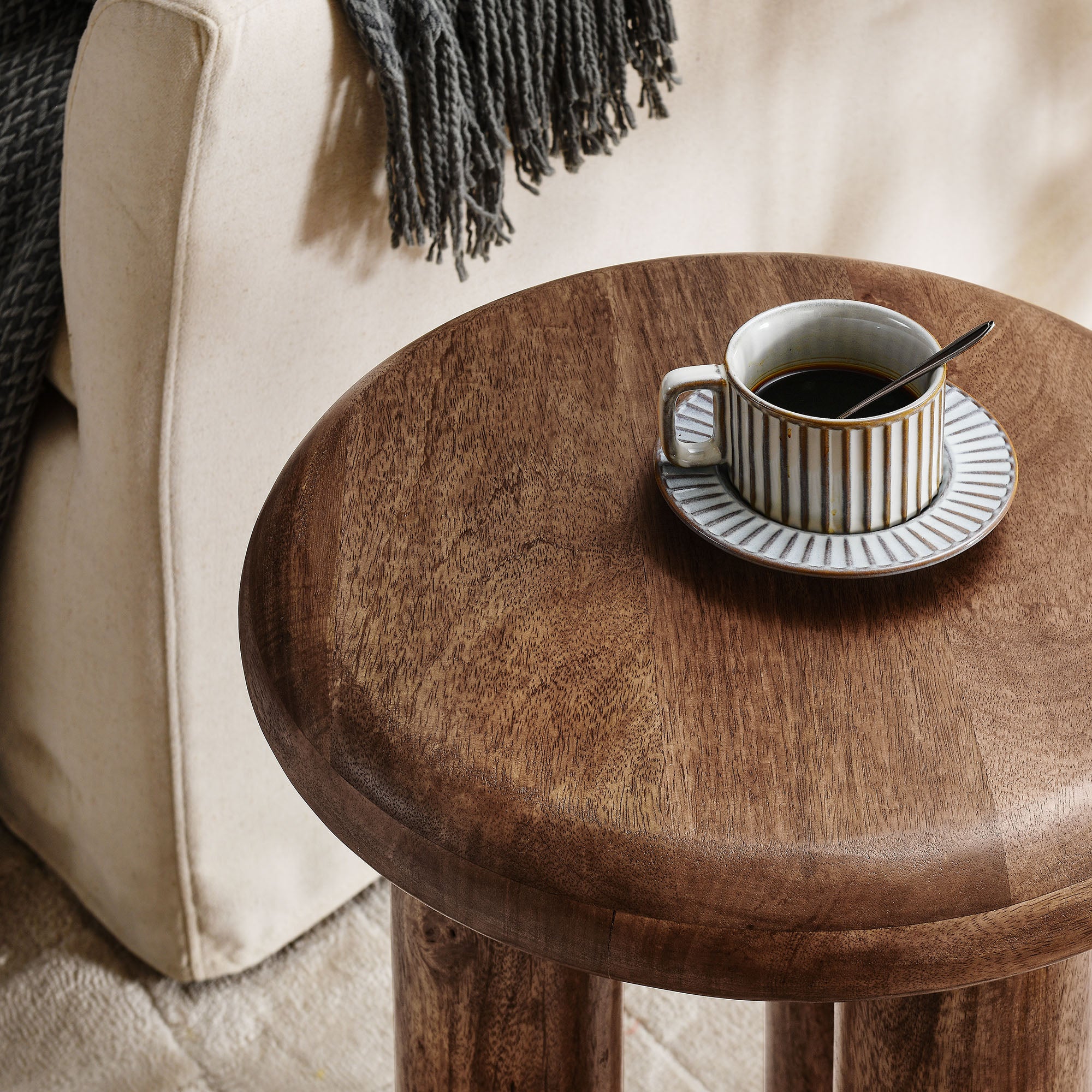 Mavina Mango Wood Side Table - Walnut