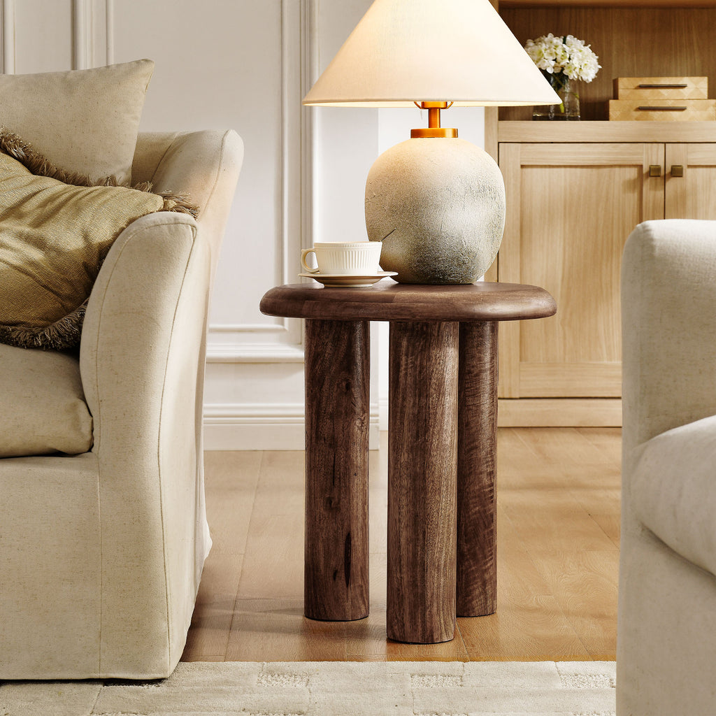 Mavina Mango Wood Side Table - Walnut