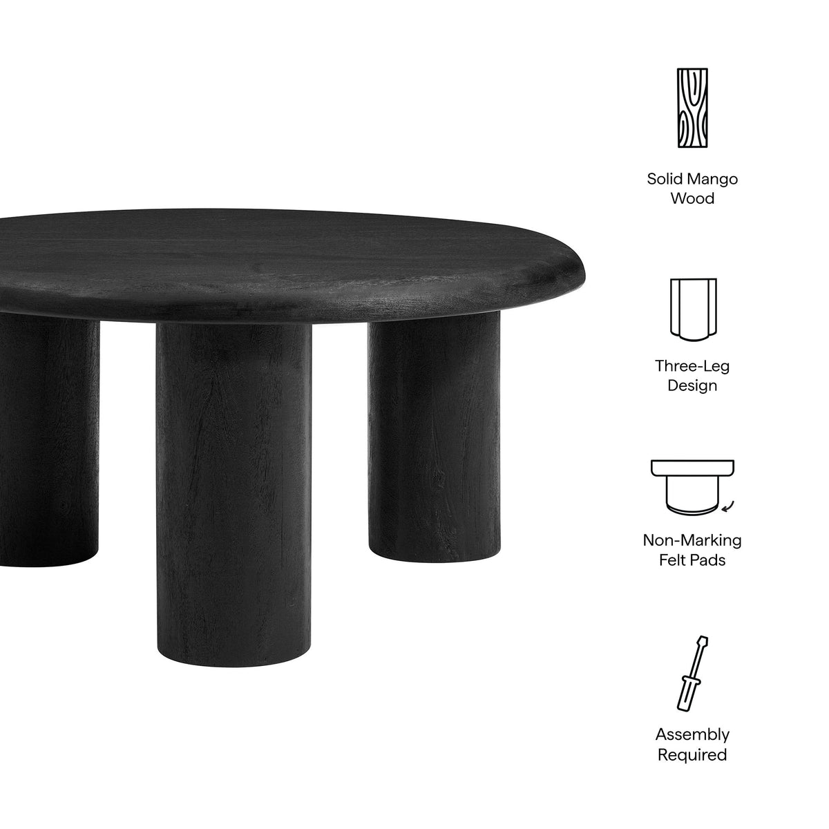 Mavina Round Mango Wood Coffee Table - Black