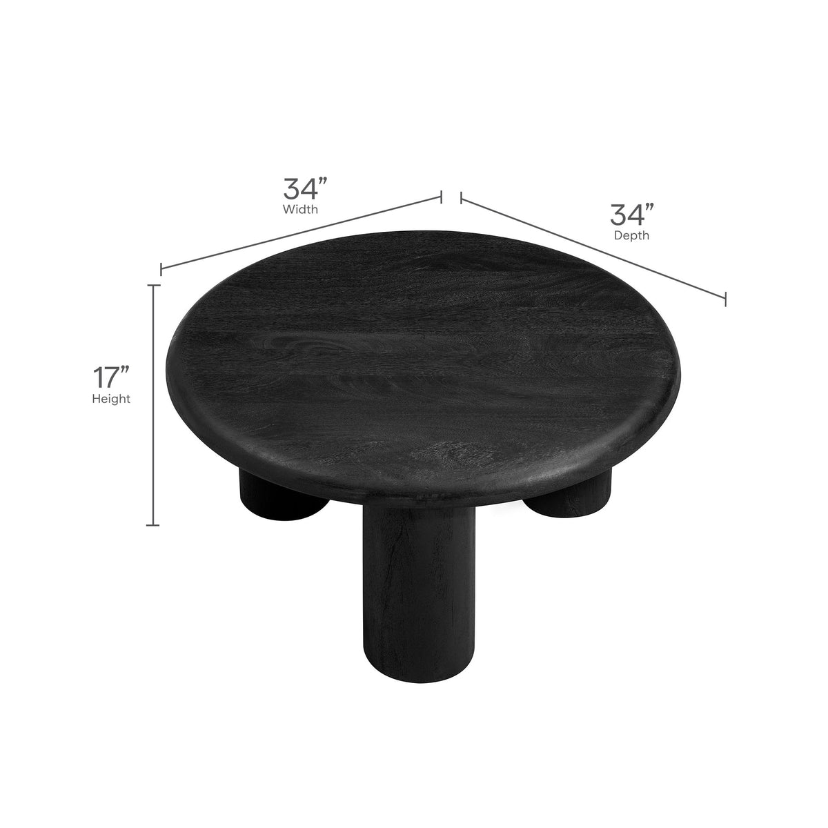 Mavina Round Mango Wood Coffee Table - Black