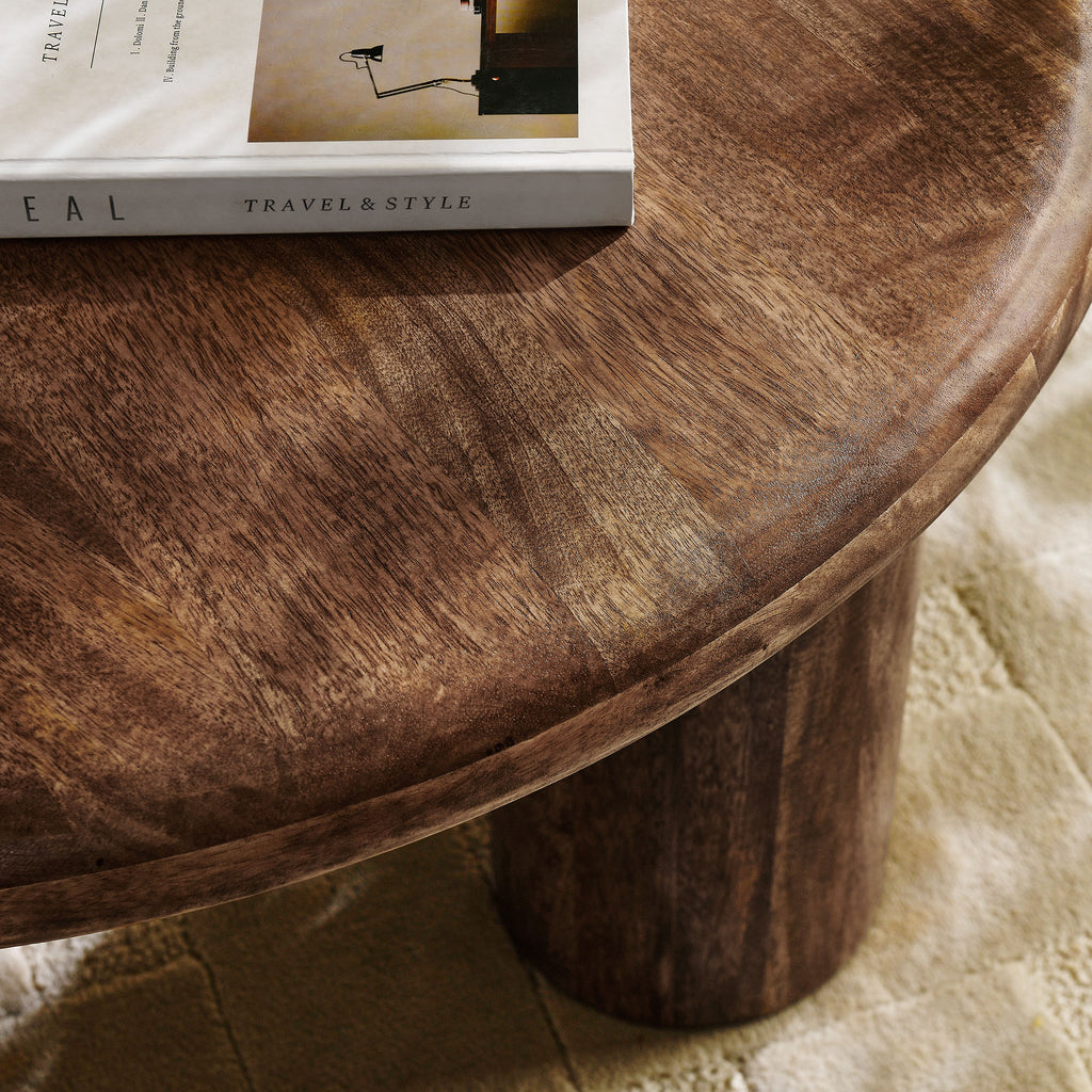 Mavina Round Mango Wood Coffee Table - Walnut