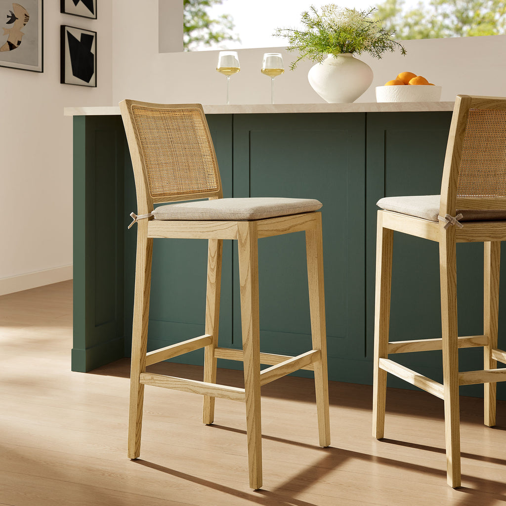 Ovard Wood and Rattan Bar Stool - Natural