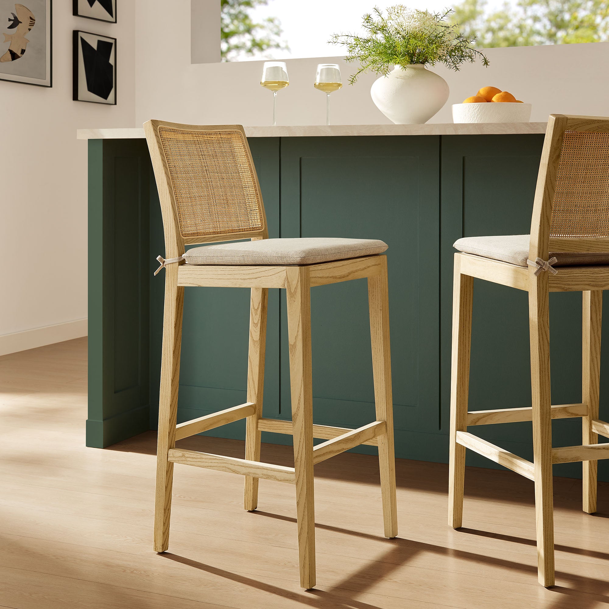 Ovard Wood and Rattan Bar Stool - Natural