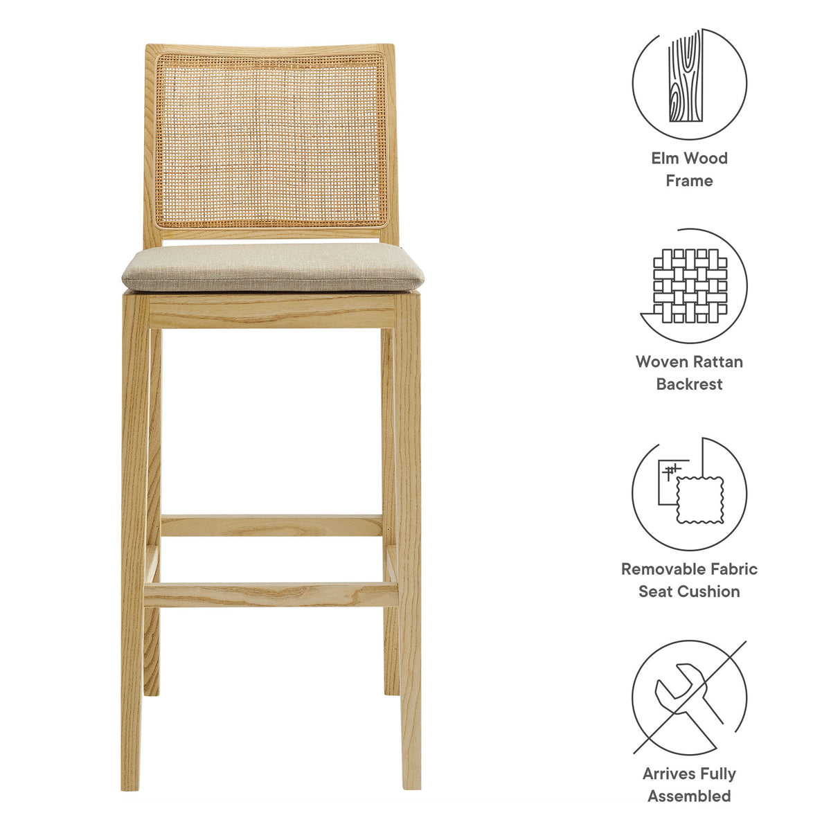 Ovard Wood and Rattan Bar Stool - Natural
