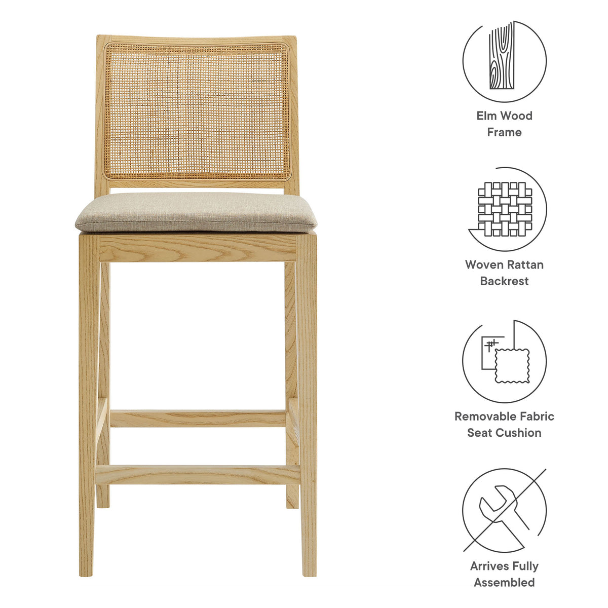 Ovard Wood and Rattan Counter Stool - Natural