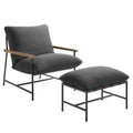 Raya Outdoor Patio Boucle Lounge Chair and Ottoman - Charcoal