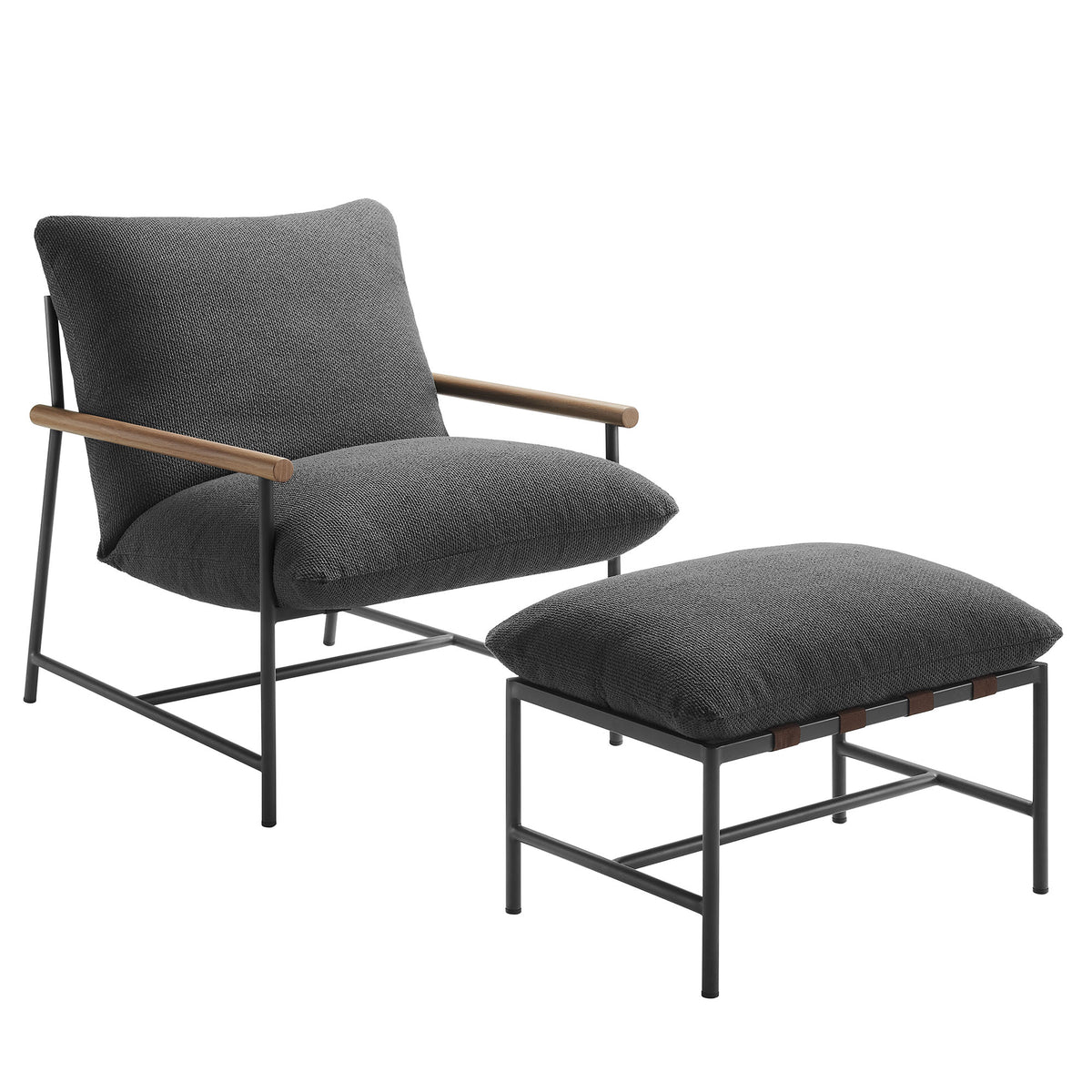 Raya Outdoor Patio Boucle Lounge Chair and Ottoman - Charcoal