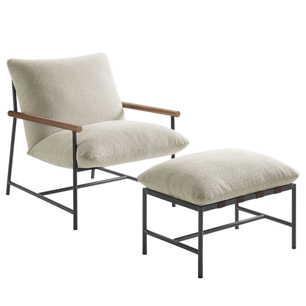 Raya Outdoor Patio Boucle Lounge Chair and Ottoman - Ivory