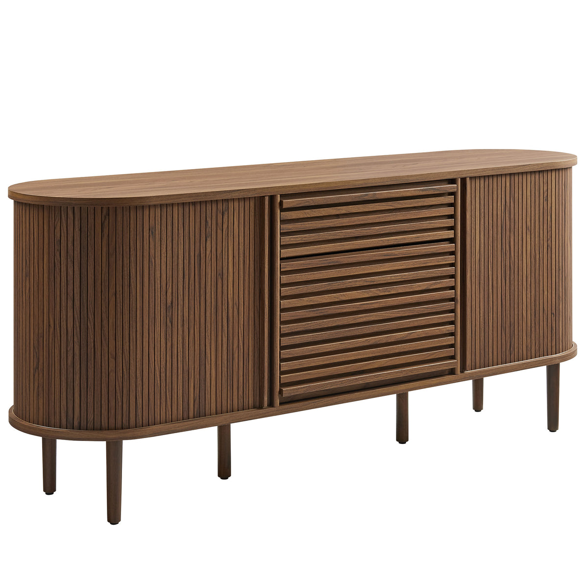 Harlan 67" Fluted Oval Sideboard Cabinet - Walnut
