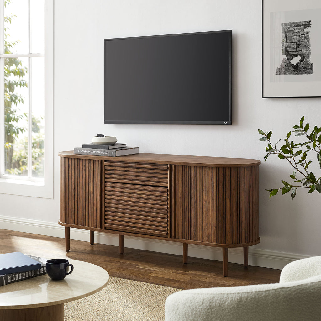 Harlan 67" Fluted Oval Sideboard Cabinet - Walnut