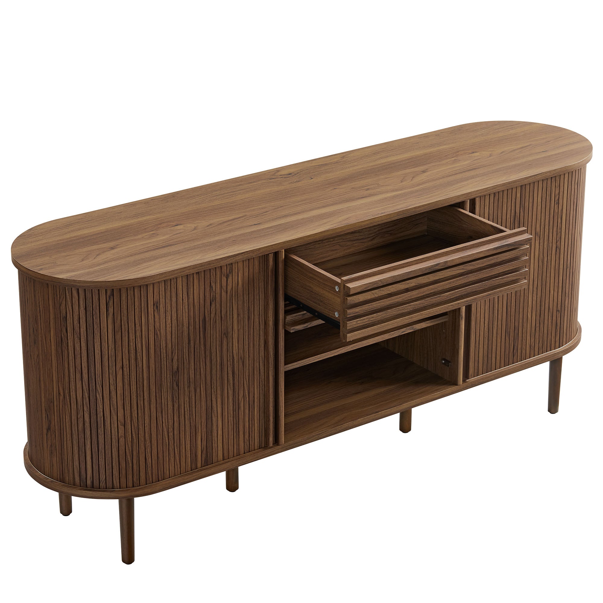 Harlan 67" Fluted Oval Sideboard Cabinet - Walnut