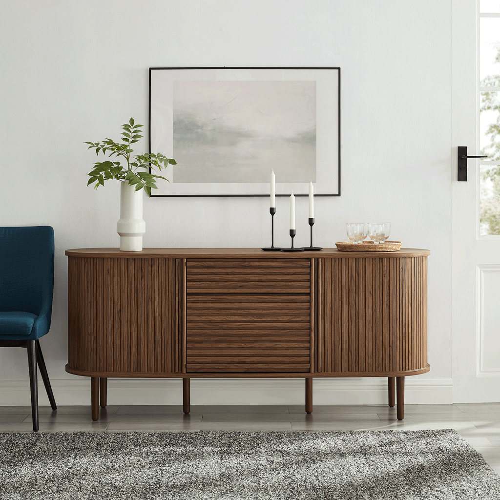 Harlan 67" Fluted Oval Sideboard Cabinet - Walnut