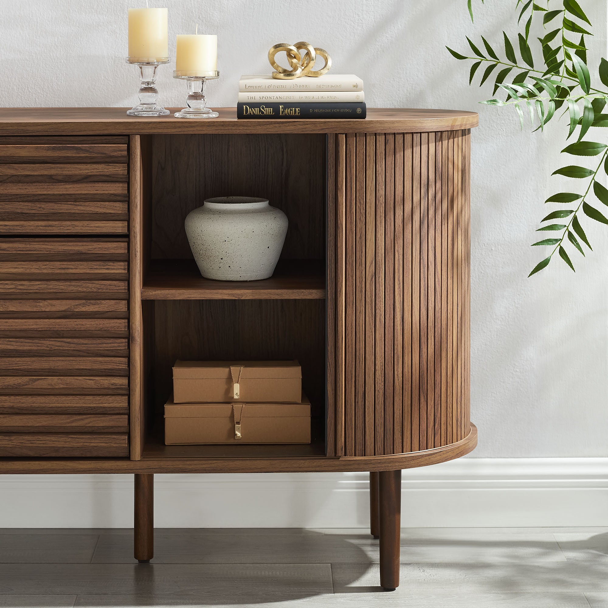 Harlan 67" Fluted Oval Sideboard Cabinet - Walnut