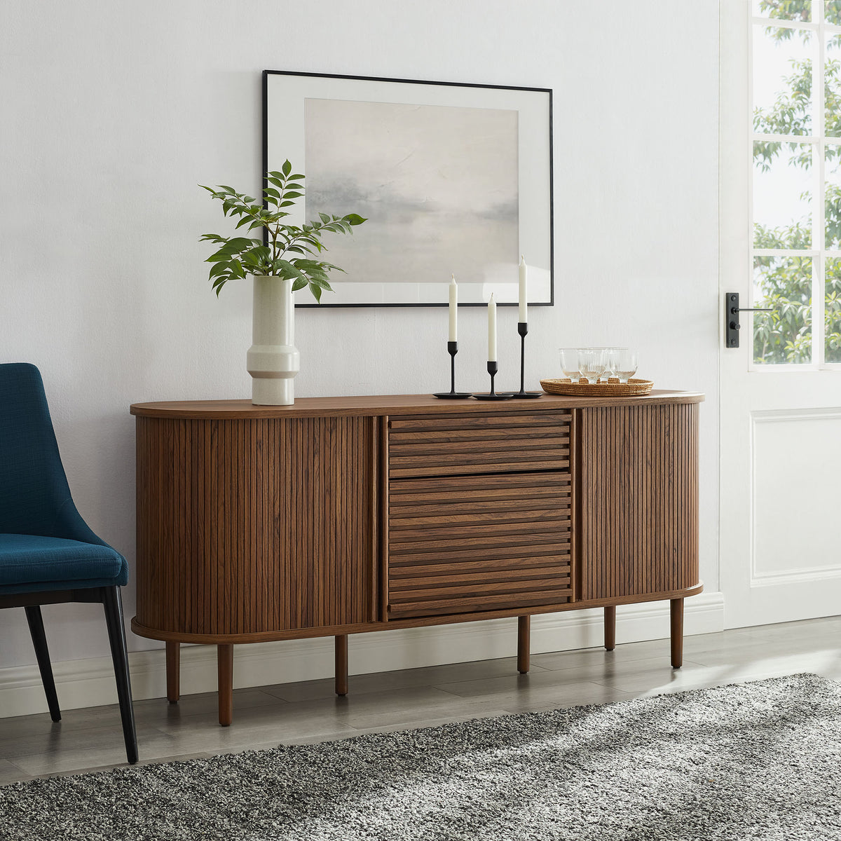Harlan 67" Fluted Oval Sideboard Cabinet - Walnut