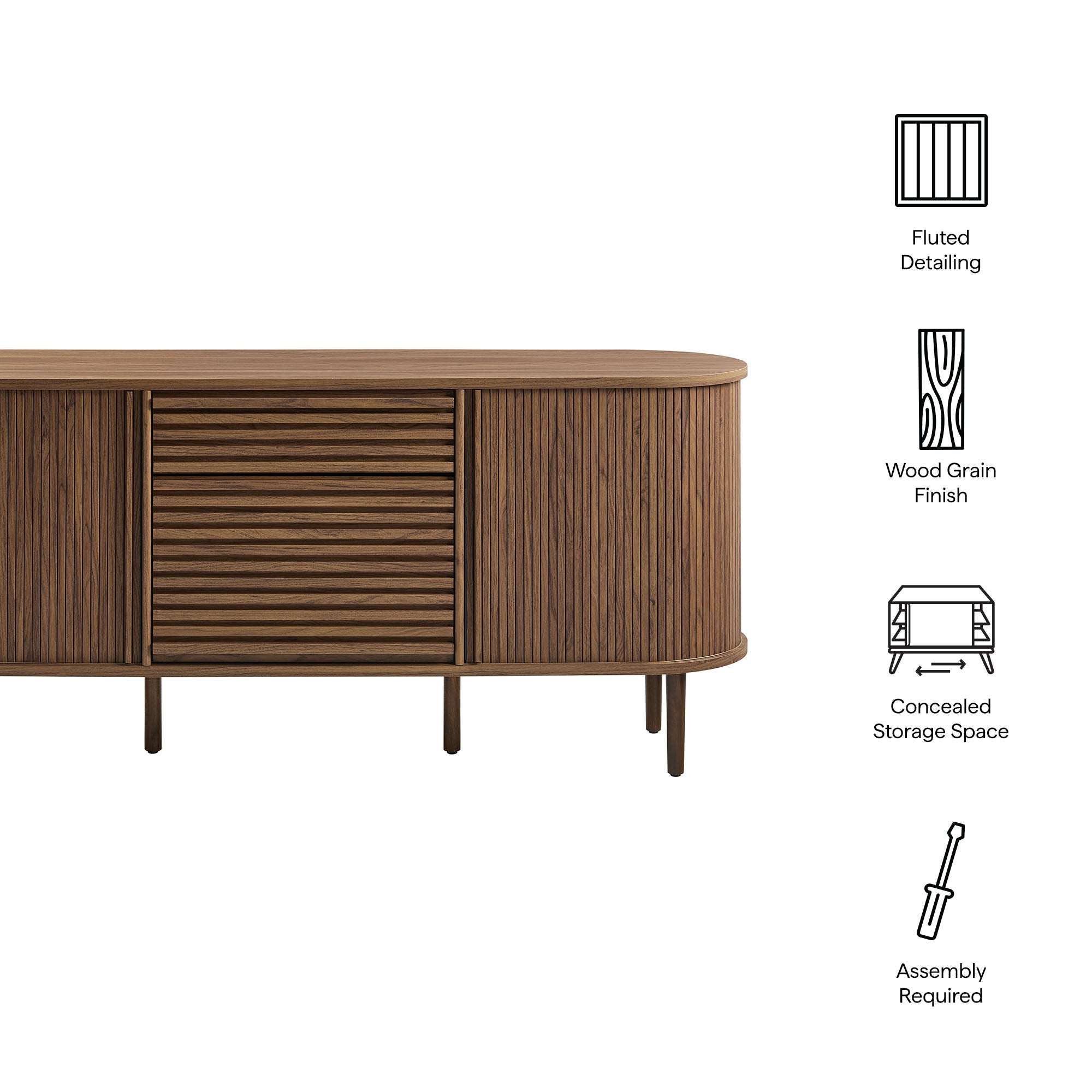 Harlan 67" Fluted Oval Sideboard Cabinet - Walnut