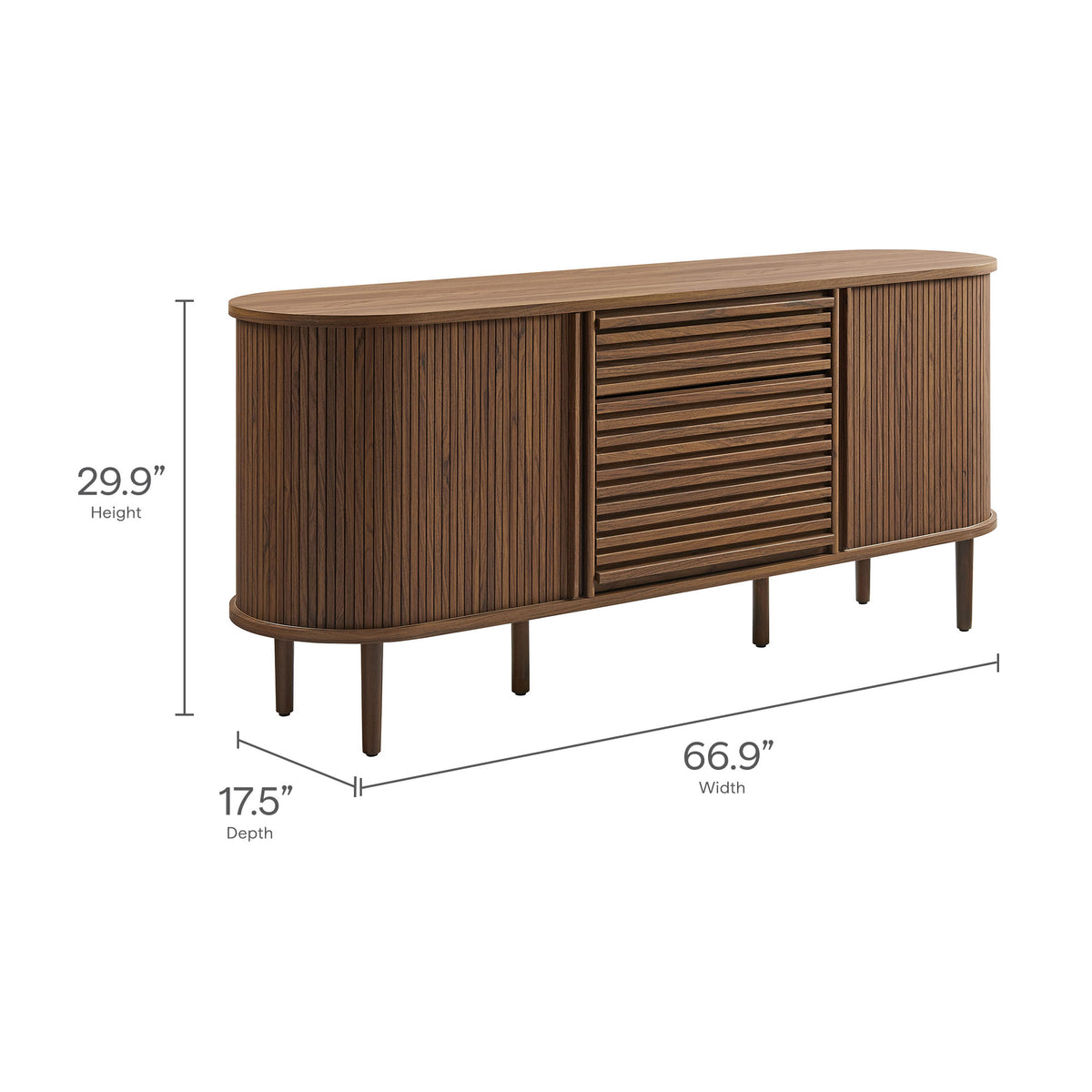 Harlan 67" Fluted Oval Sideboard Cabinet - Walnut