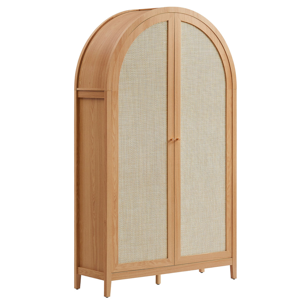 Calista 79" Tall Wide Rattan Arched Storage Cabinet - Natural