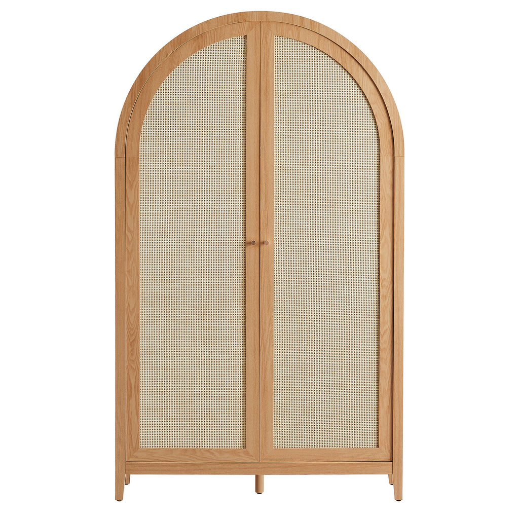 Calista 79" Tall Wide Rattan Arched Storage Cabinet - Natural