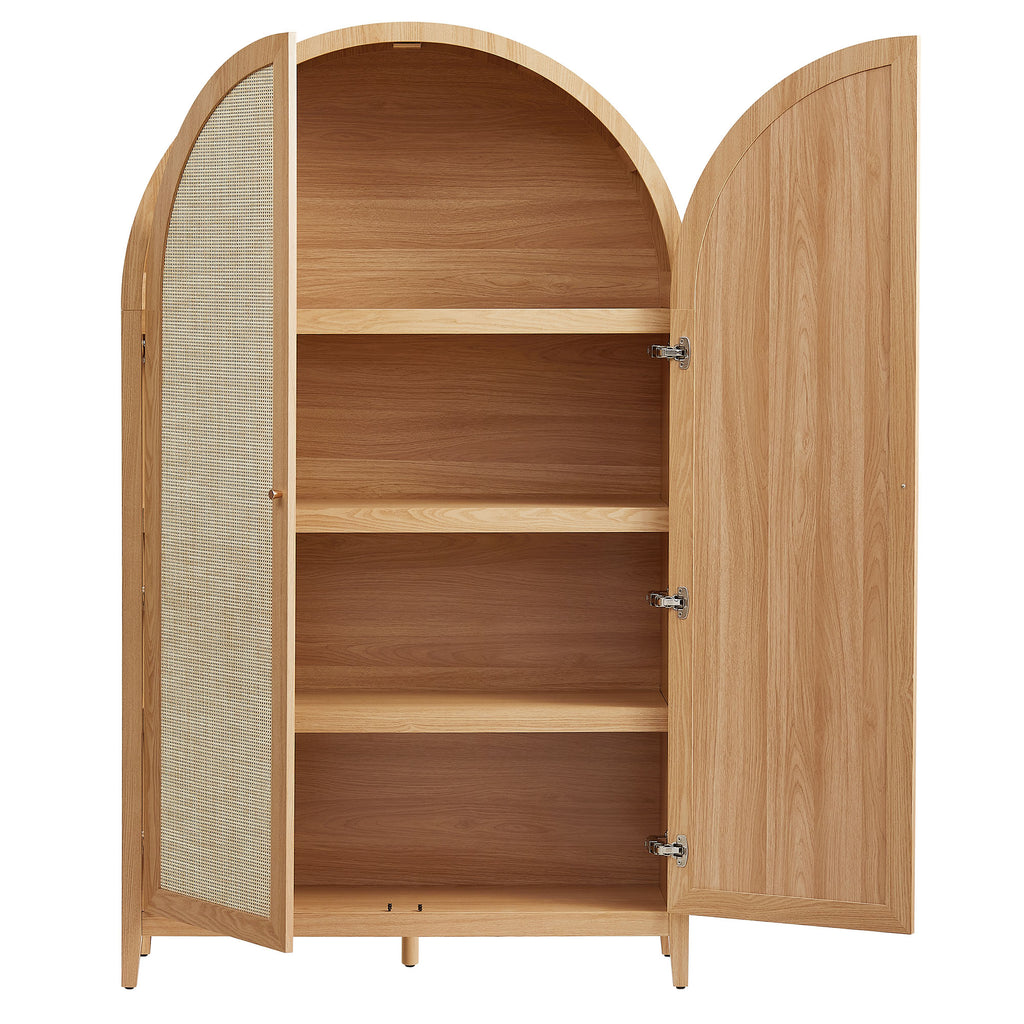 Calista 79" Tall Wide Rattan Arched Storage Cabinet - Natural