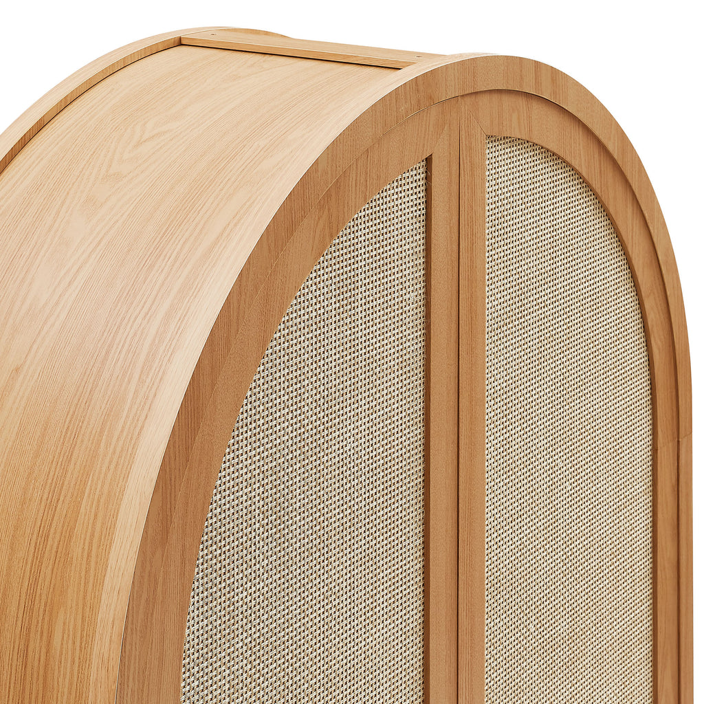 Calista 79" Tall Wide Rattan Arched Storage Cabinet - Natural