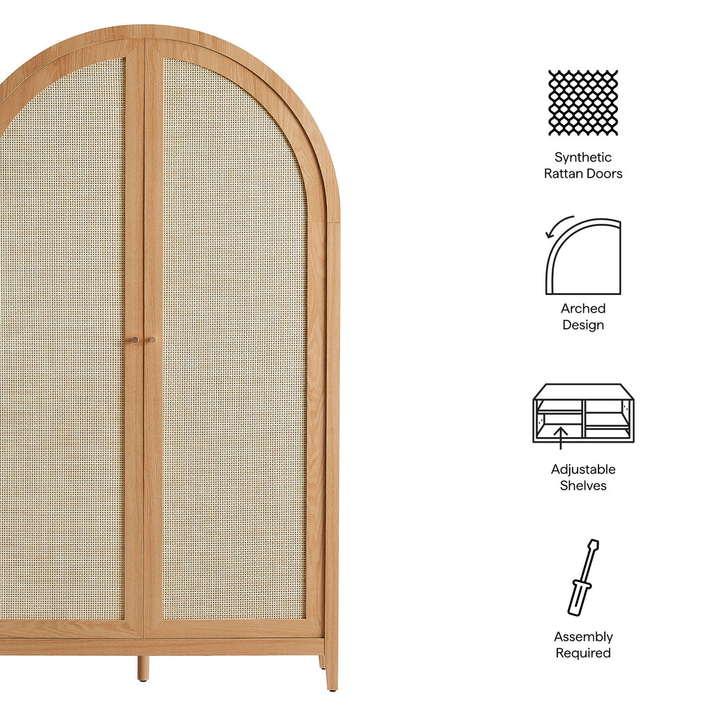 Calista 79" Tall Wide Rattan Arched Storage Cabinet - Natural