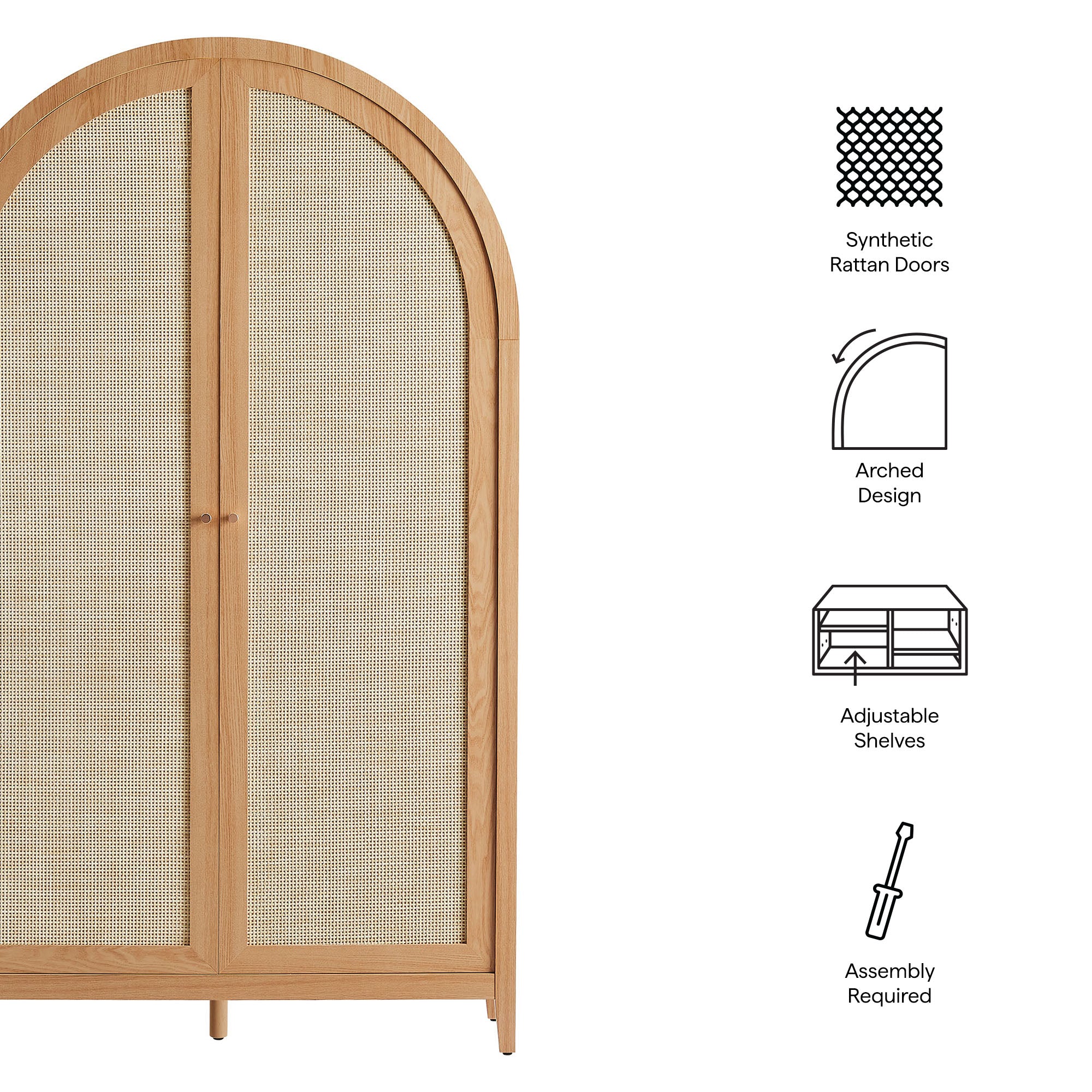 Calista 79" Tall Wide Rattan Arched Storage Cabinet - Natural