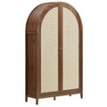 Calista 79" Tall Wide Rattan Arched Storage Cabinet - Walnut