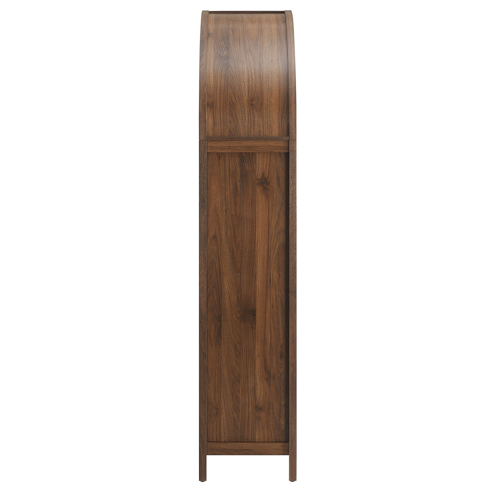 Calista 79" Tall Wide Rattan Arched Storage Cabinet - Walnut