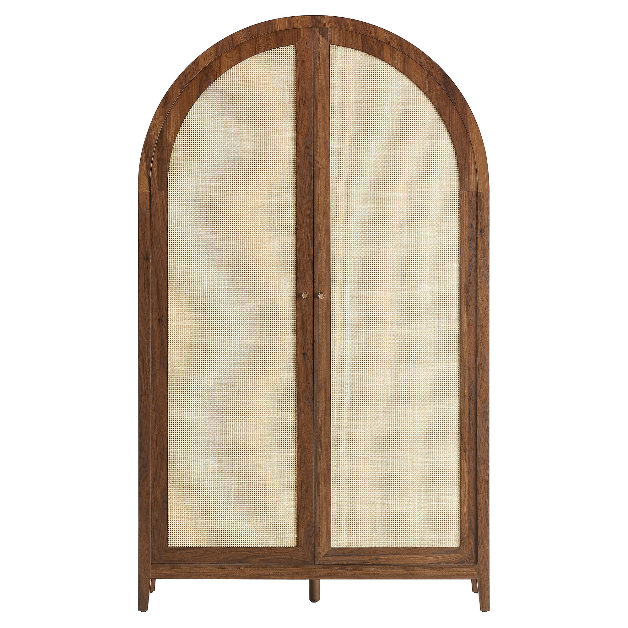 Calista 79" Tall Wide Rattan Arched Storage Cabinet - Walnut