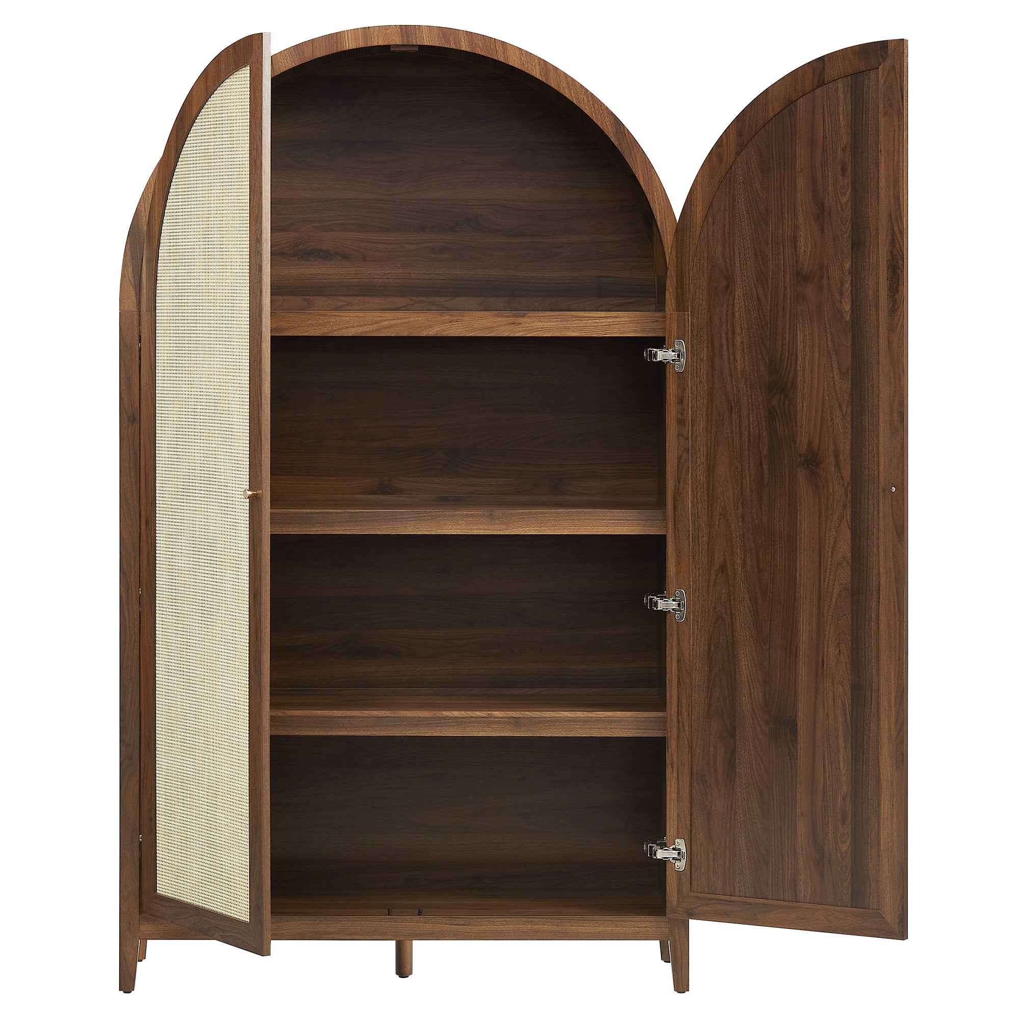 Calista 79" Tall Wide Rattan Arched Storage Cabinet - Walnut