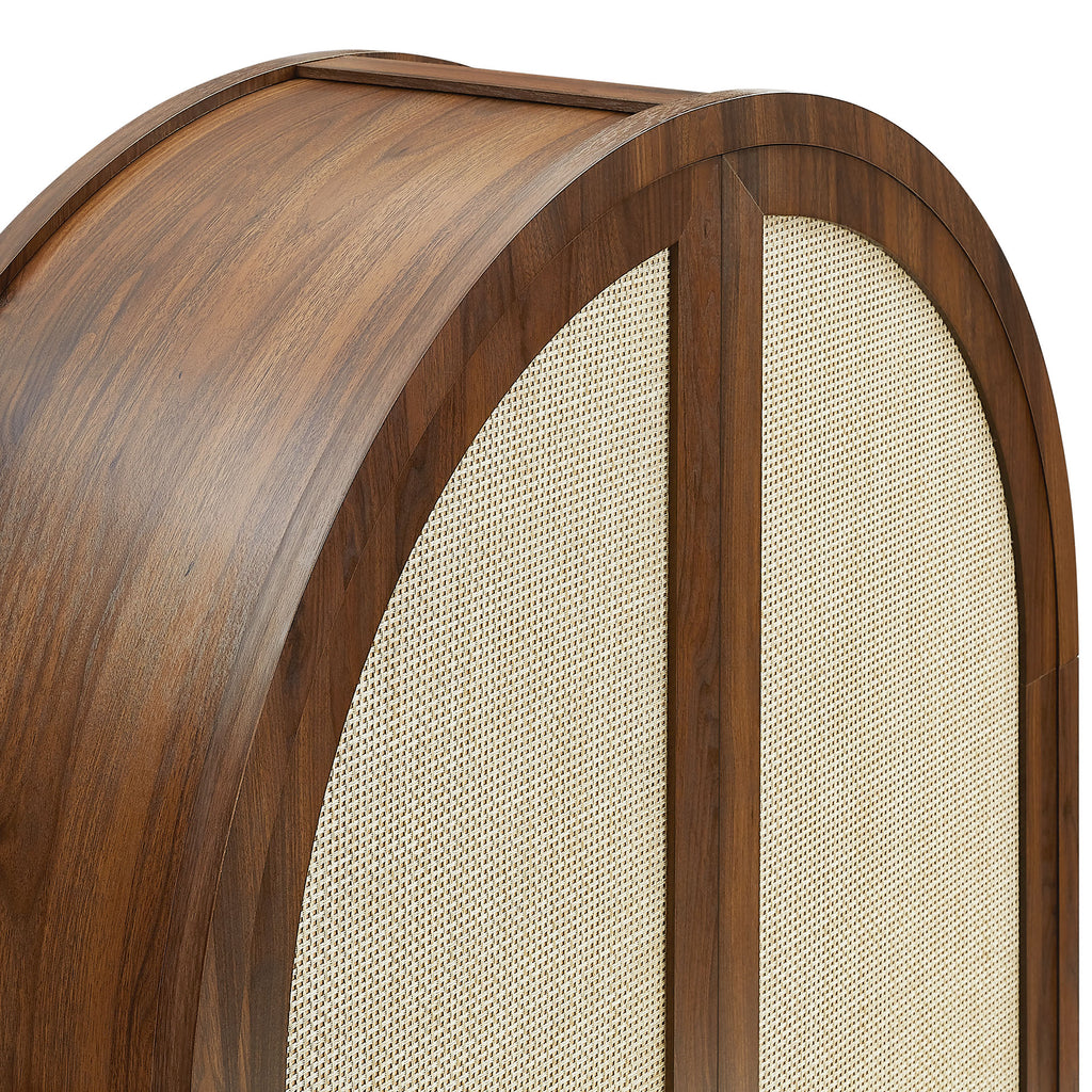 Calista 79" Tall Wide Rattan Arched Storage Cabinet - Walnut