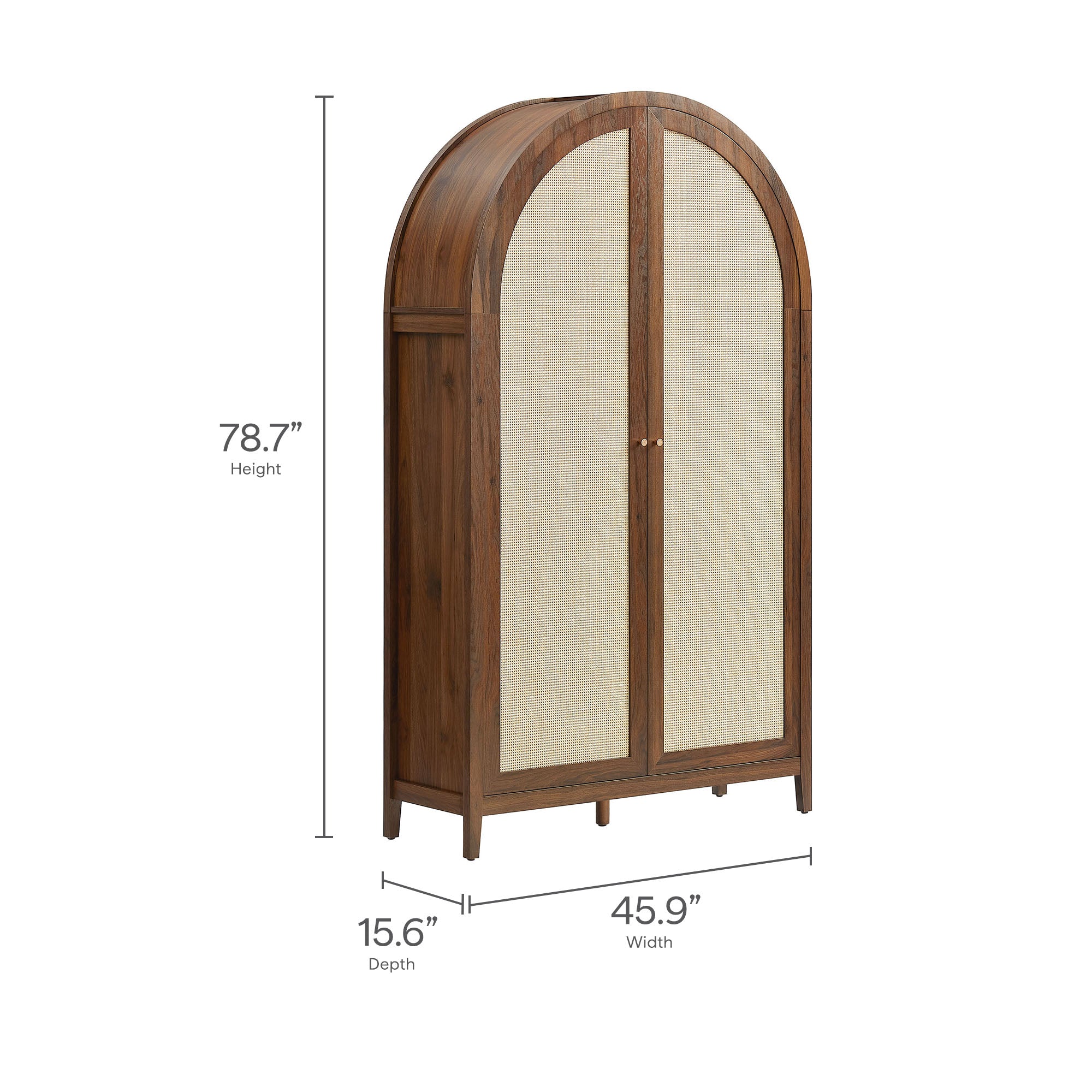 Calista 79" Tall Wide Rattan Arched Storage Cabinet - Walnut